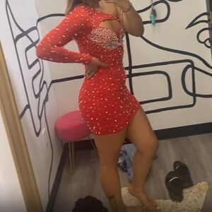Red Pearl Beaded Rhinestone Off-Shoulder Body Con Dress
Envy Apparel Dress